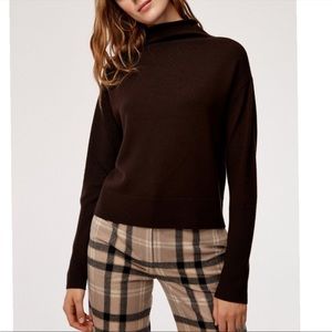 Wilfred ARITZIA chocolate brown 100% Merino Wool CYPRIE mock neck sweater